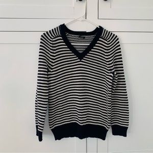 J Crew Navy Blue Knit Stripe V Neck Sweatshirt Size Medium